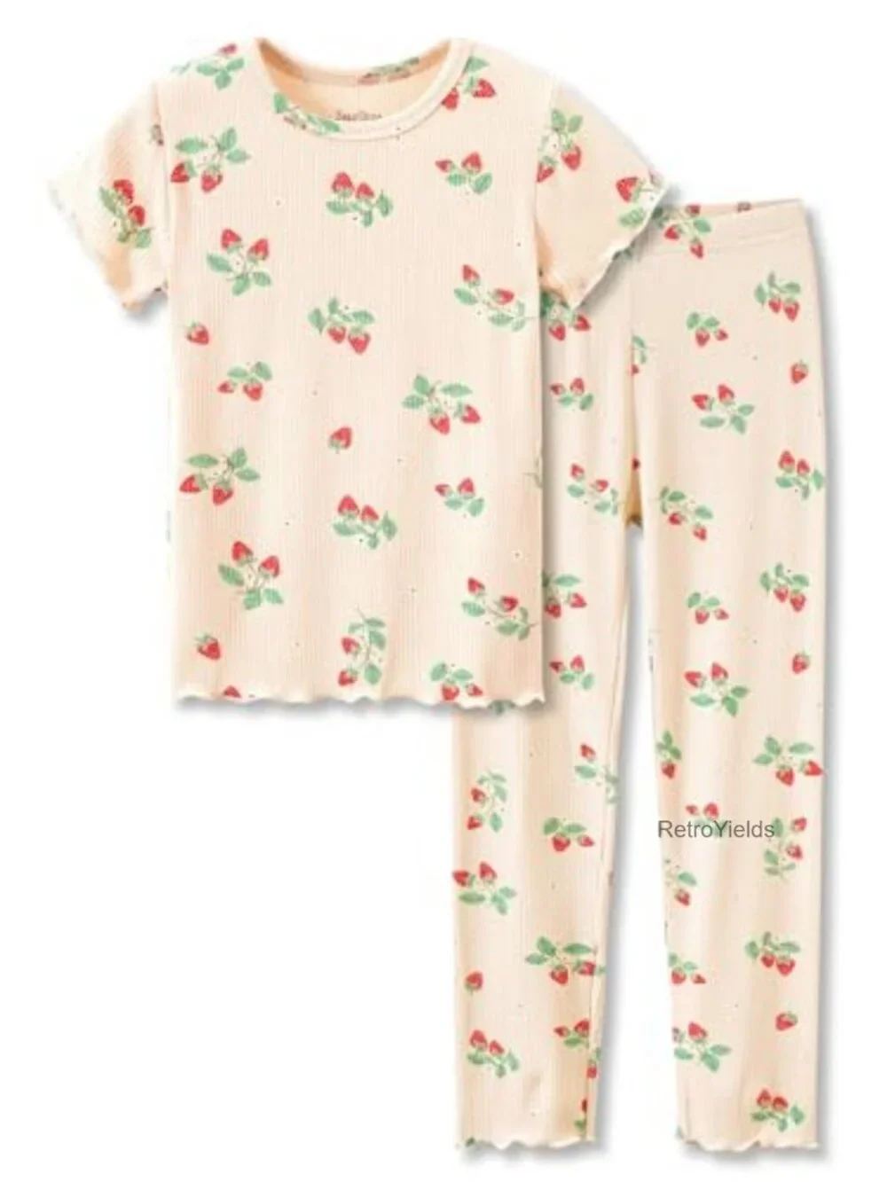 Girls Pajama Set Short Sleeve Ribbed Viscose Spandex Toddler Sleepwear